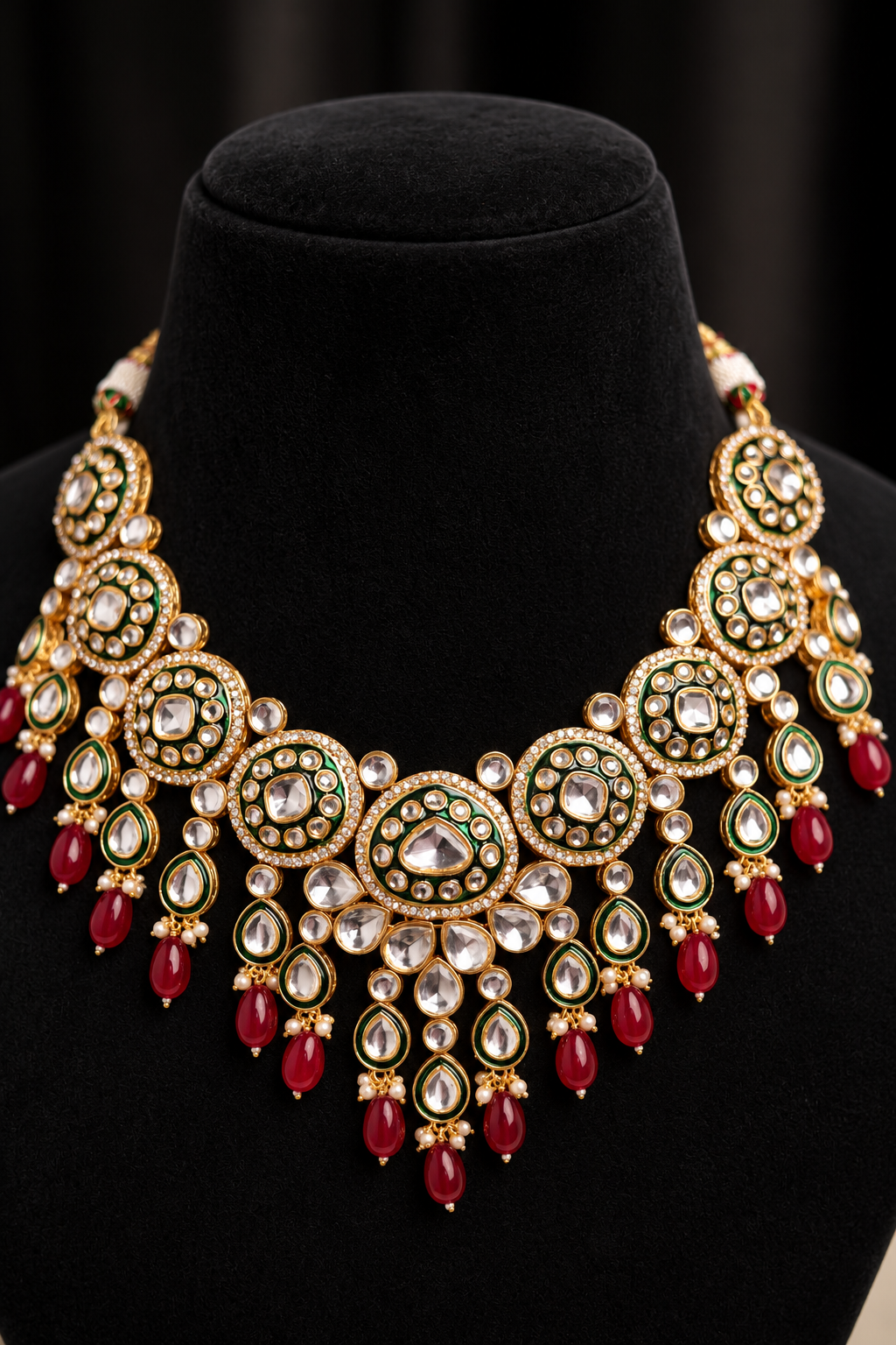 Classic Maroon and Green Kundan set