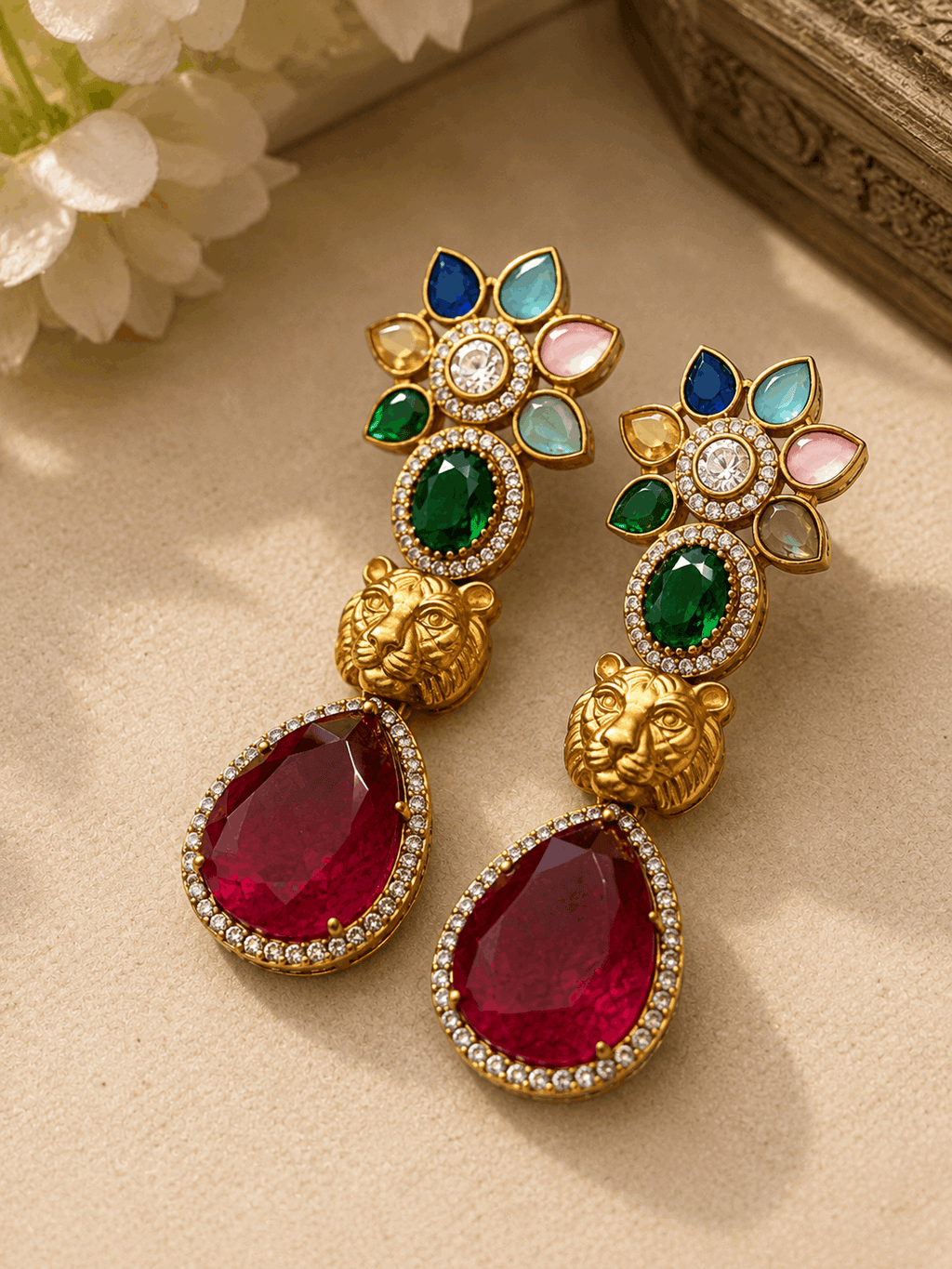 Luxe stone earrings in Red