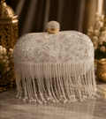 Silver & White hand embroidered clutch bag