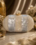 Silver hand embroidered clutch bag
