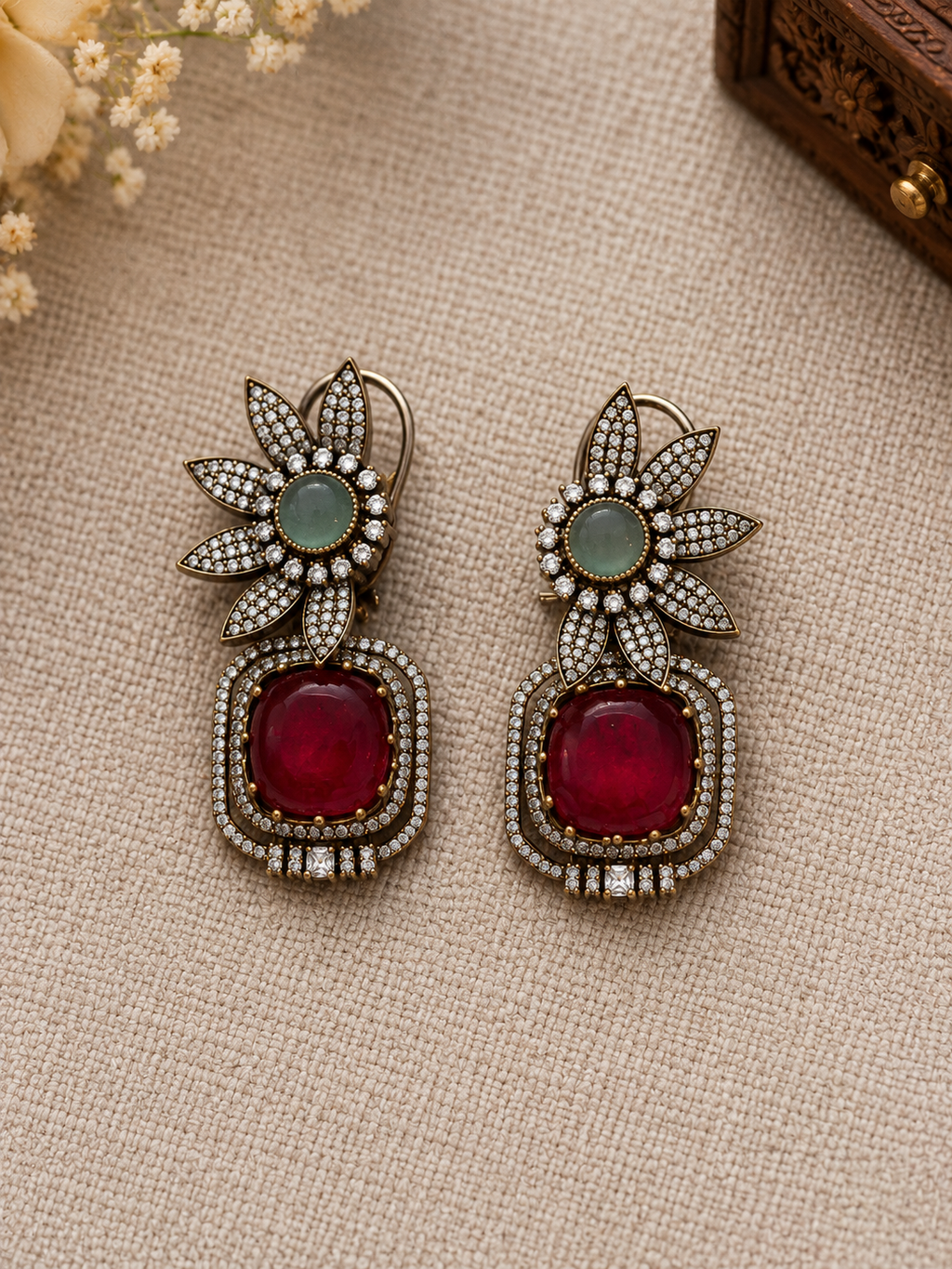 Elegant Red stone piece earrings