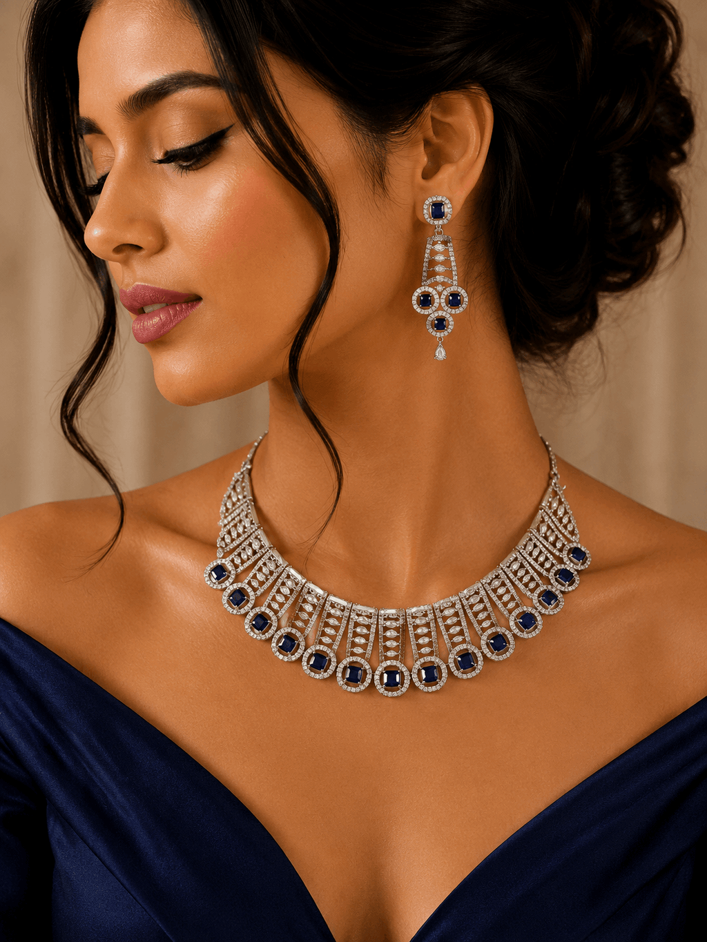 Minimal Small Multi Blue Stone & White Diamonds Set