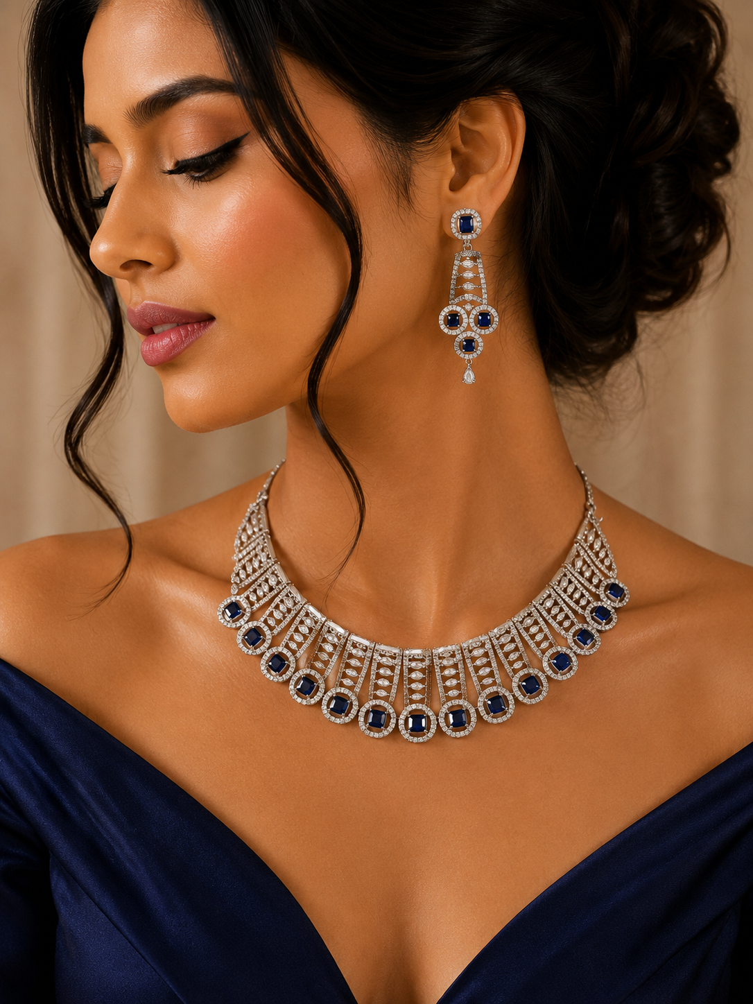 Minimal Small Multi Blue Stone & White Diamonds Set