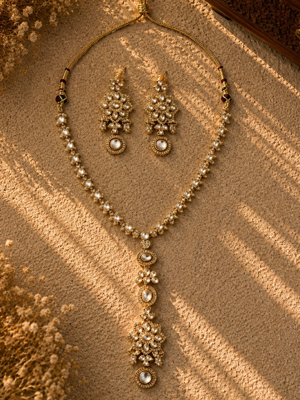 Beautiful Multi white Stone work long necklace set