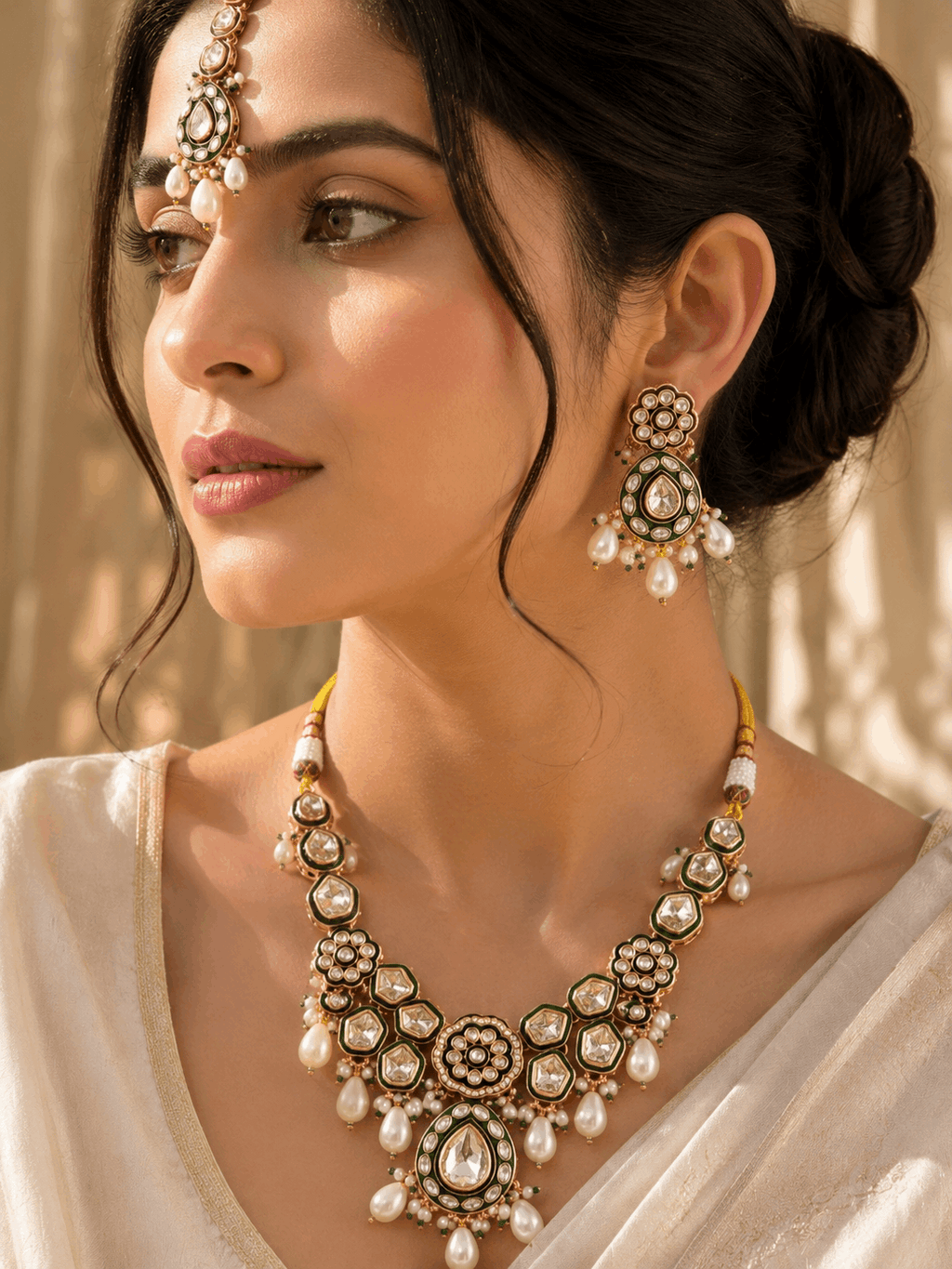 Traditional Kundan and pearls set