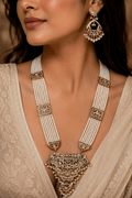 Jadau and pearls long maala Necklace set