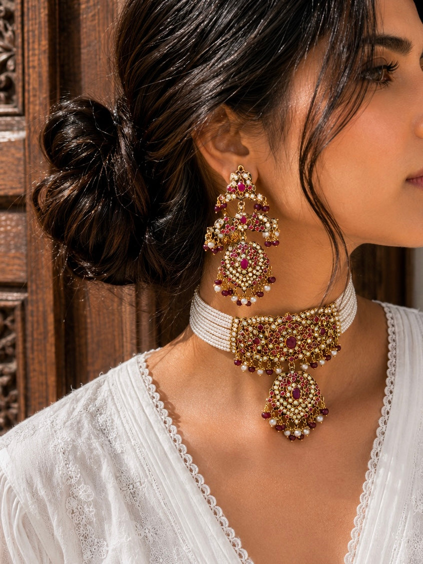 Multi Color Jadau & pearls Necklace set