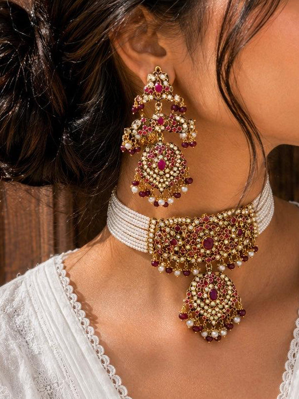Ruby Jadau & pearls Necklace set