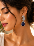 Minimal American Diamonds & Blue Stones Earrings