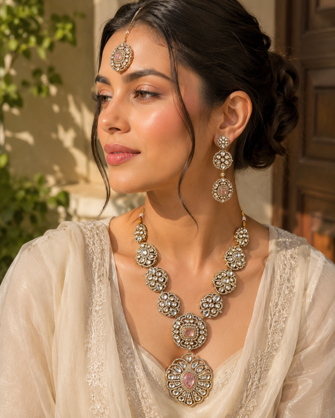 Moissanite studded long Necklace Set