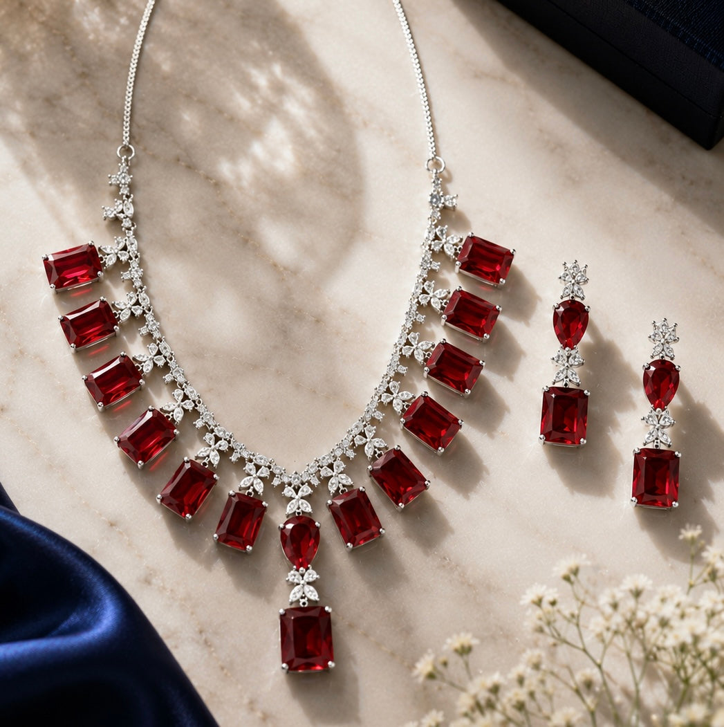 Multi Stones Ruby and AD necklace set