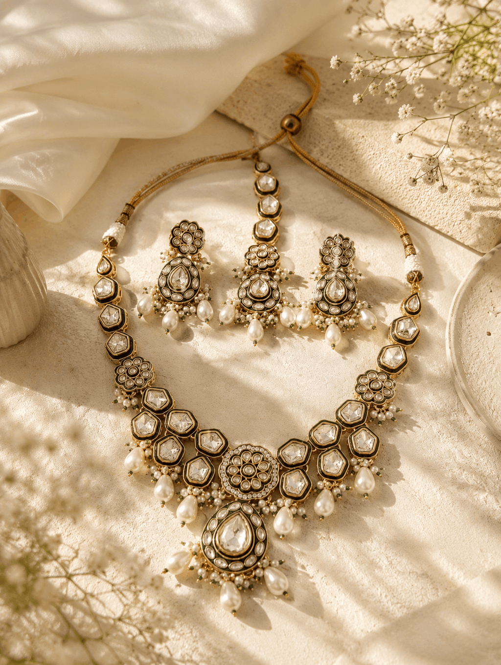 Traditional Kundan and pearls set