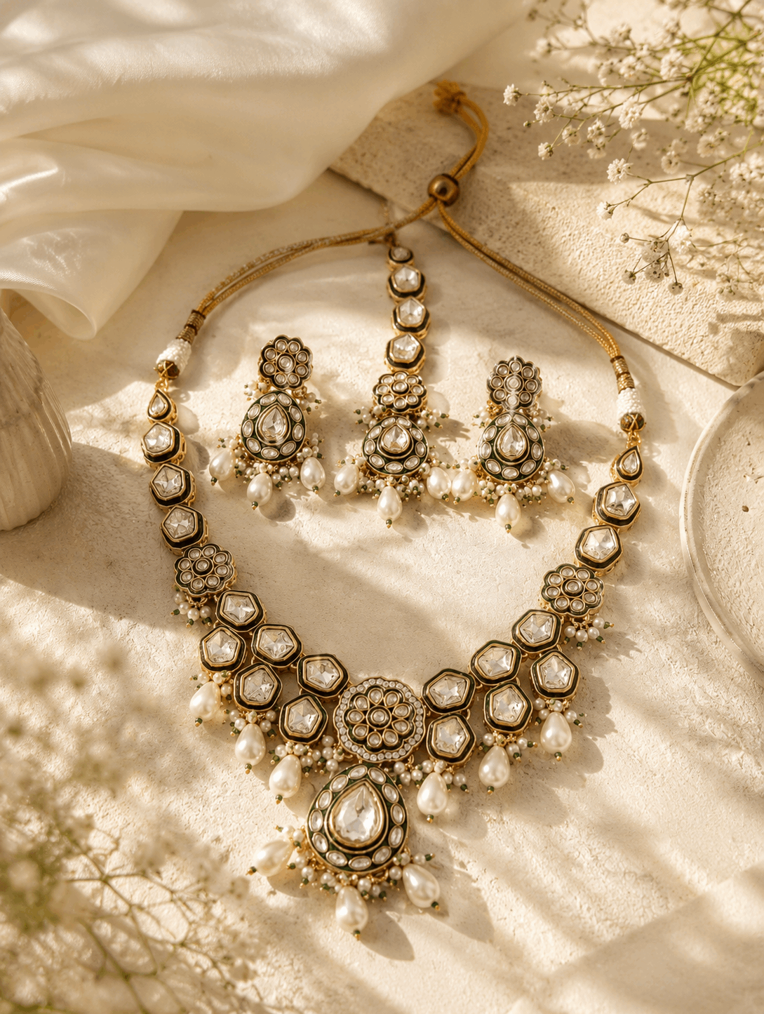Traditional Kundan and pearls set