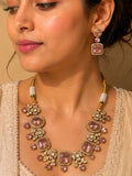 Beautiful Multi Pink Color Stones work long necklace set