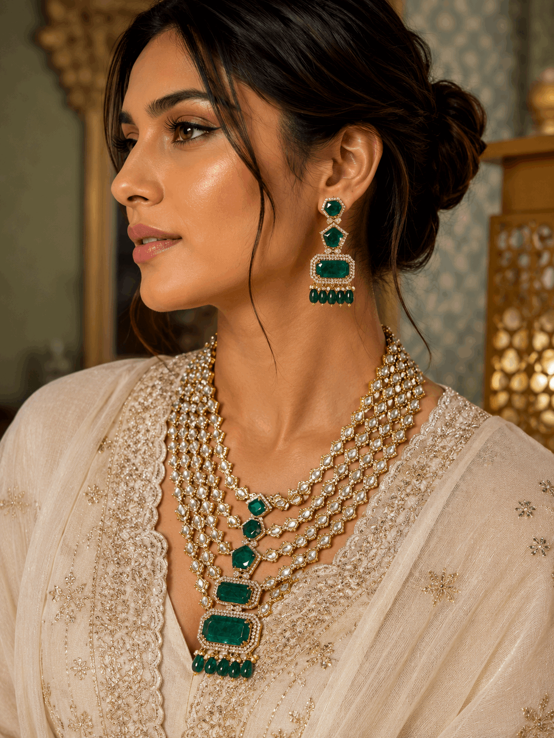 Multi layer moissanite long maala set