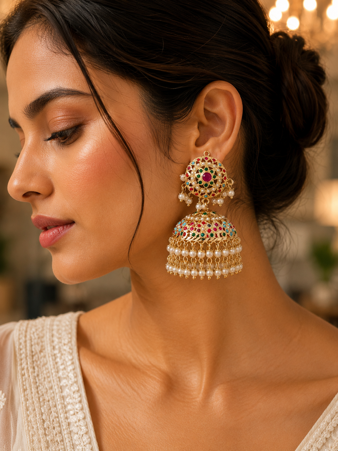 Minimal Multi Beautiful Stones & Pearls Earrings