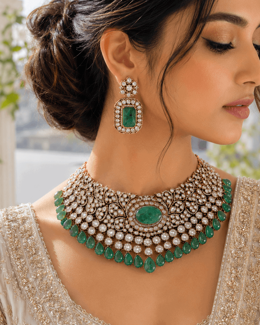 Polki style semi precious Necklace Set