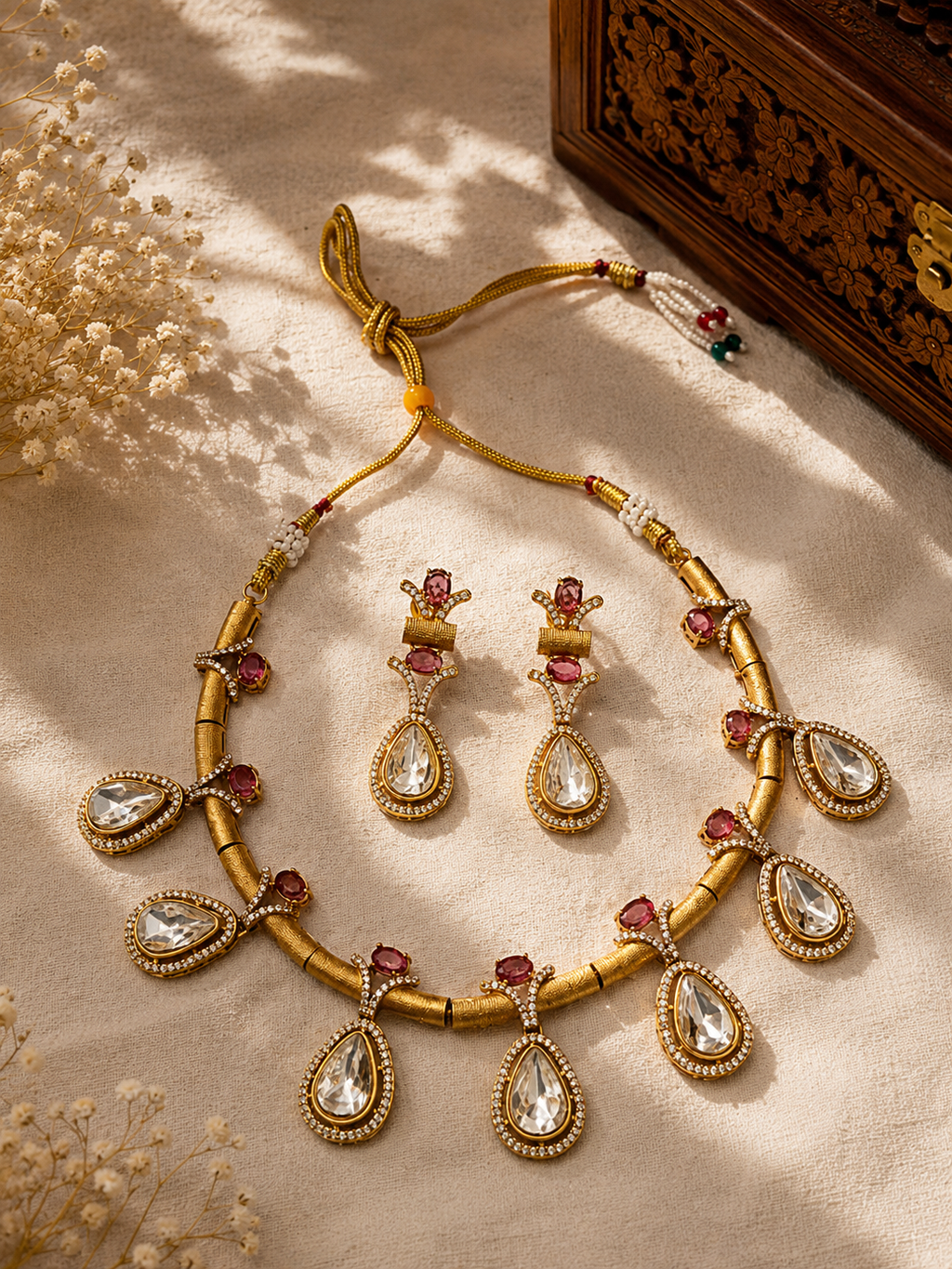 Beautiful Multi Big white Stone work long necklace set