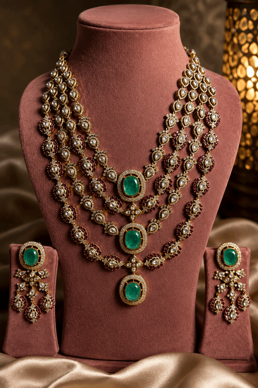 Moissanite multi layered Long necklace set