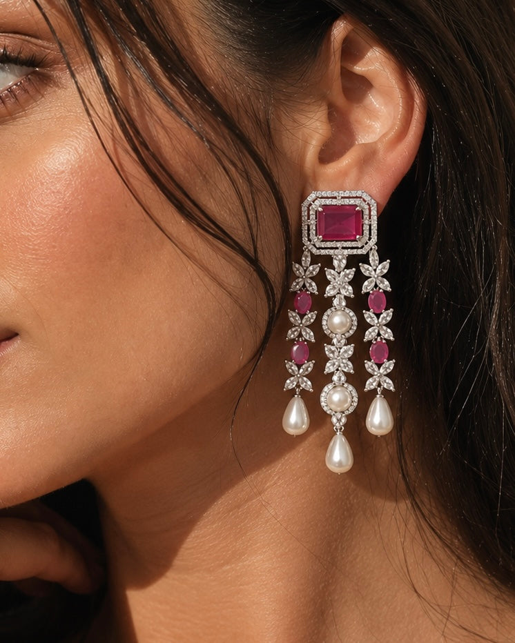 Ruby American diamonds and pearls earrings