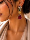 Luxe stone earrings in Red