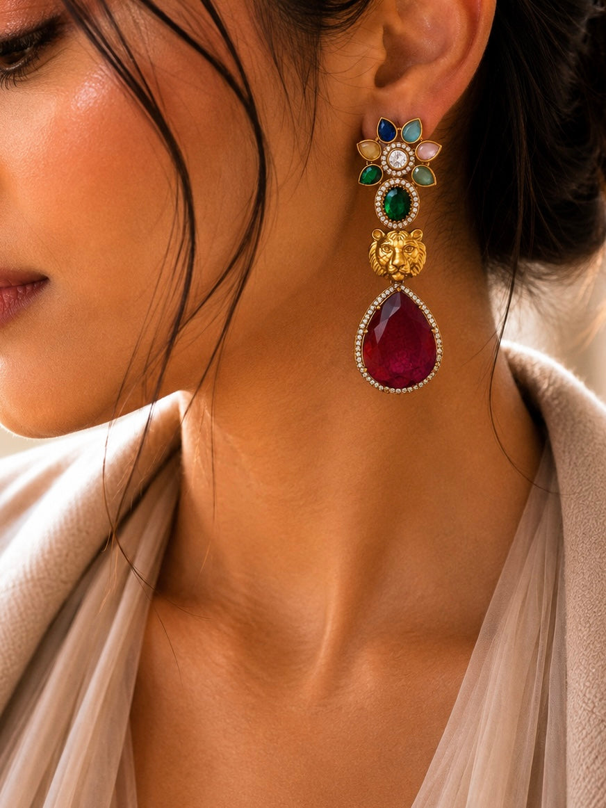 Luxe stone earrings in Red