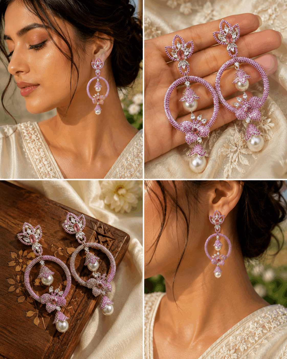 Ruby American diamonds and pearls earrings