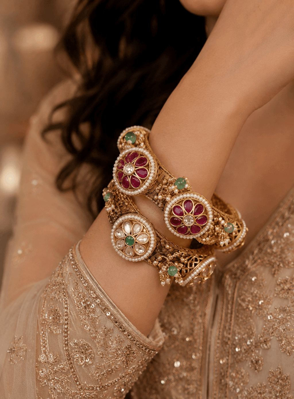 Stone work bangles pair