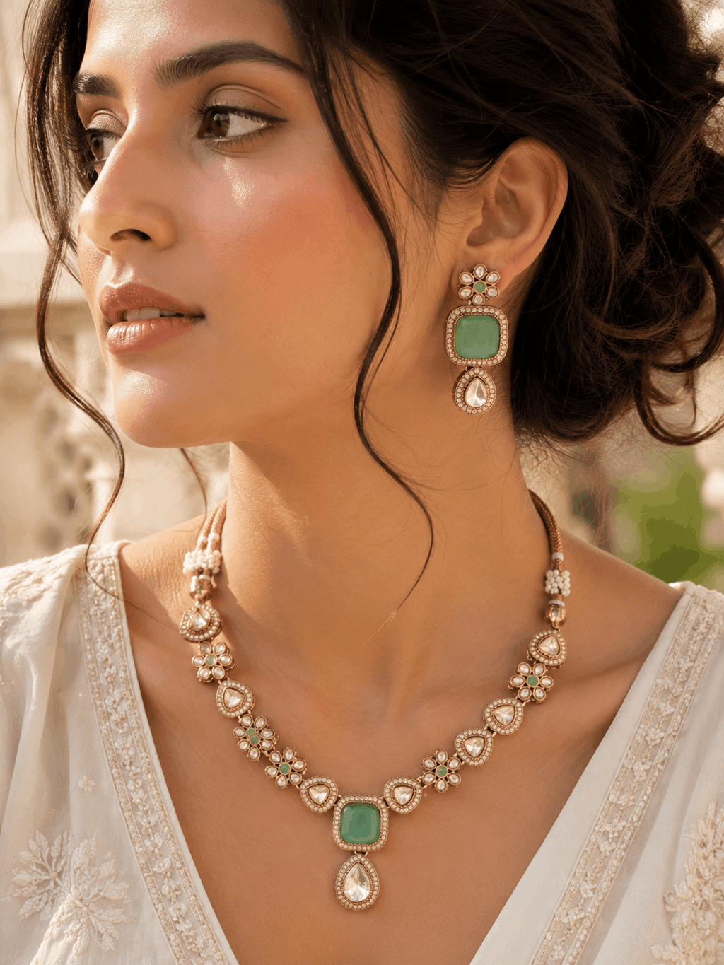 Mint & Kundan elegant necklace set