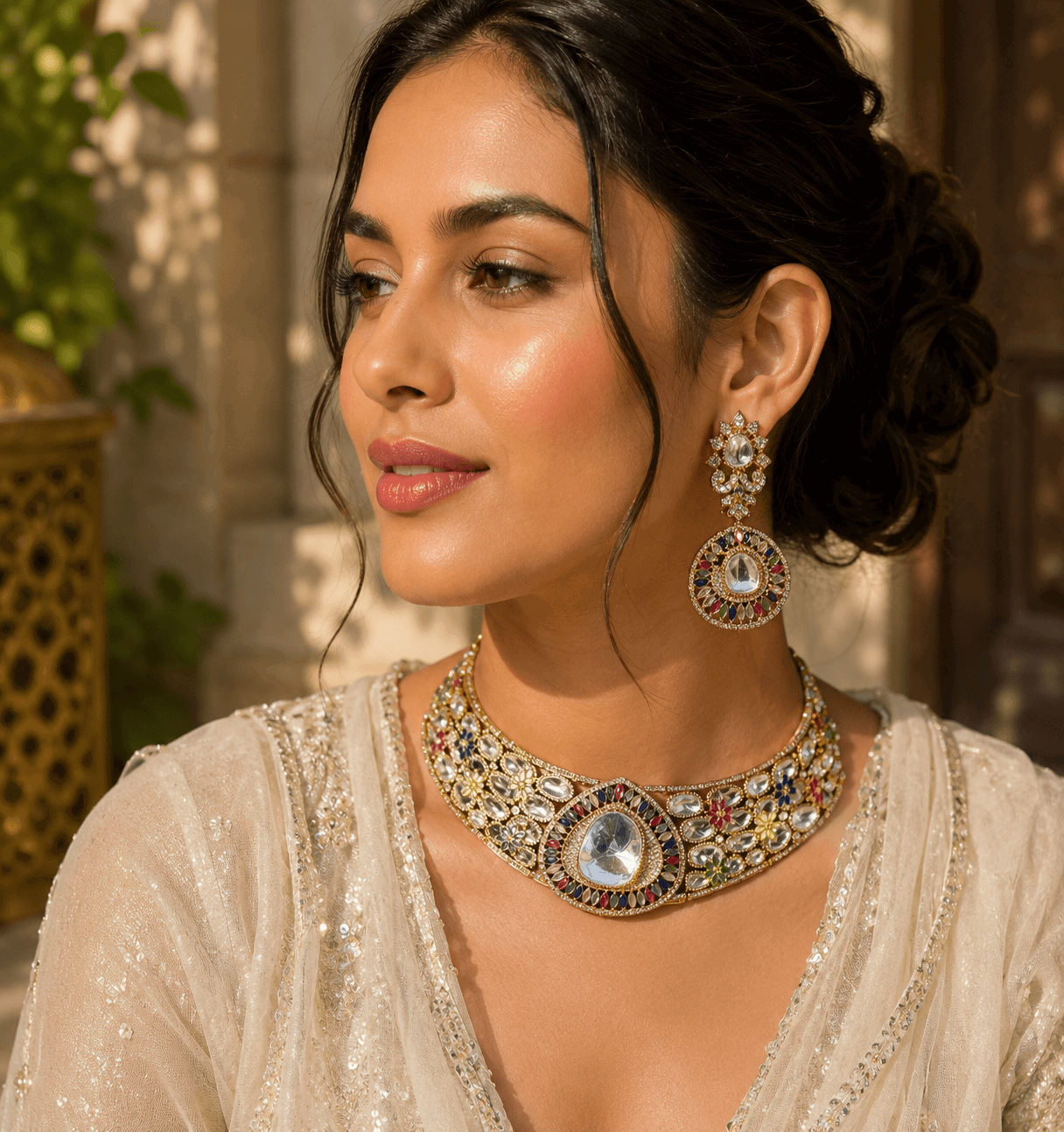 Moissanite and multi colour Necklace Set