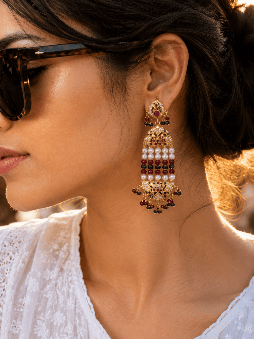 Multi Jadau and Pearls Earrings