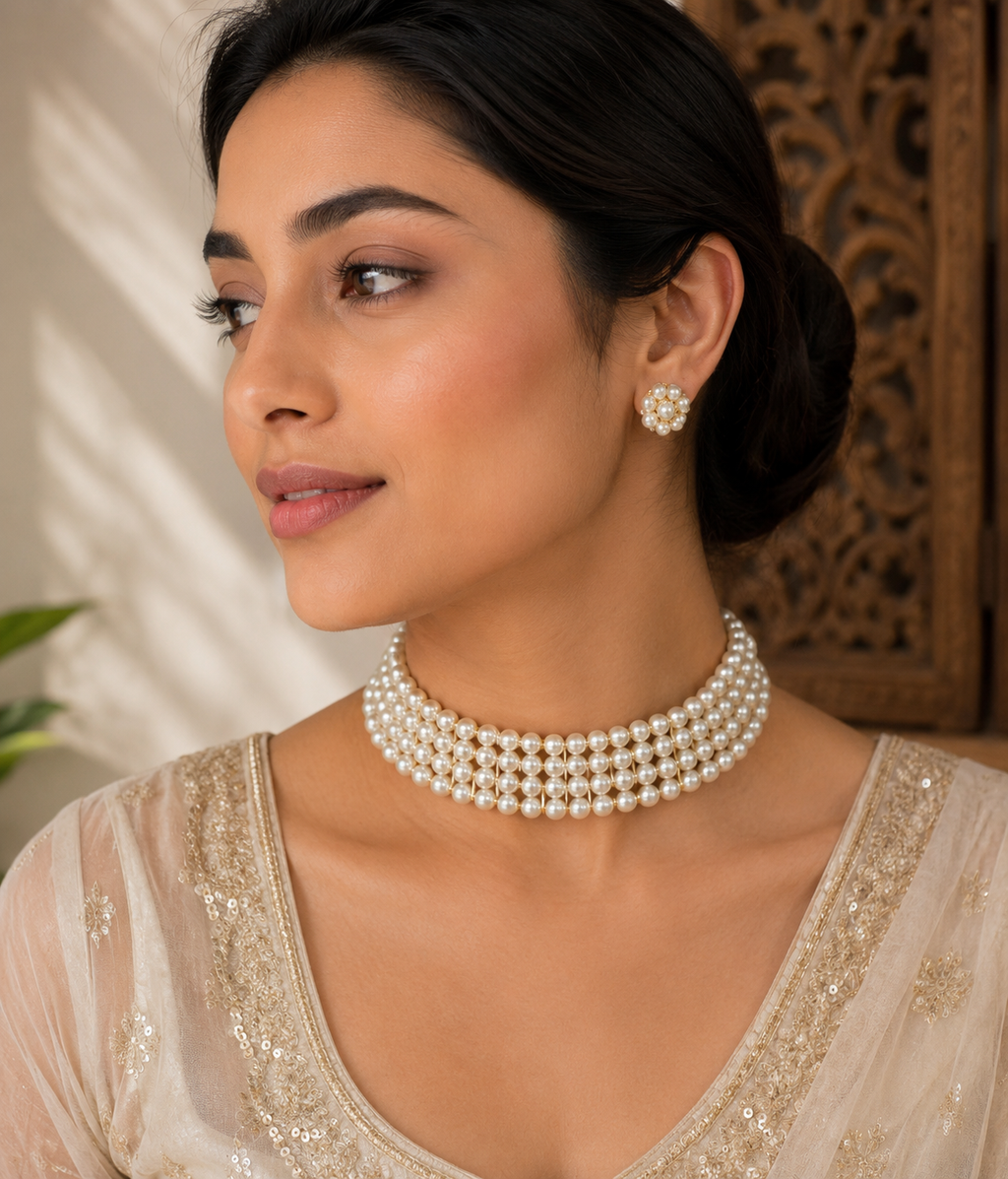 Elegant pearls choker set