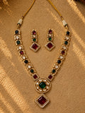 Beautiful Multi Color Stones work long necklace set