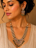 Beautiful Green Stone work long necklace set