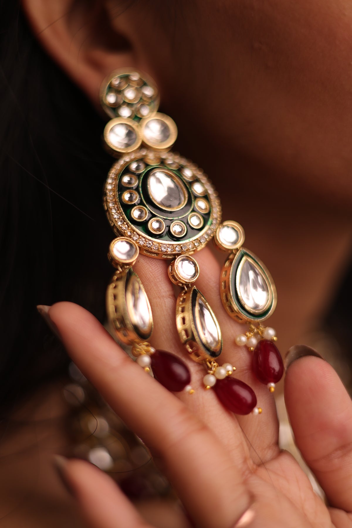 Classic Maroon and Green Kundan set