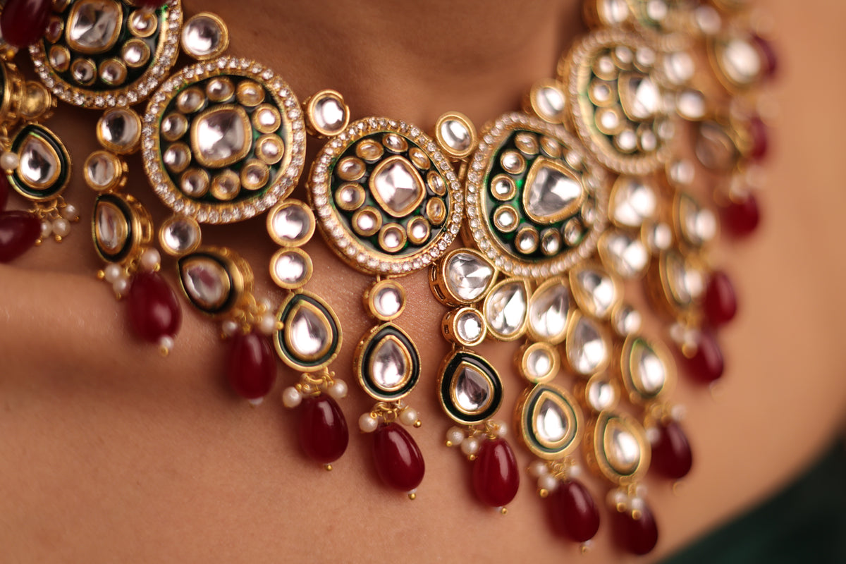 Classic Maroon and Green Kundan set