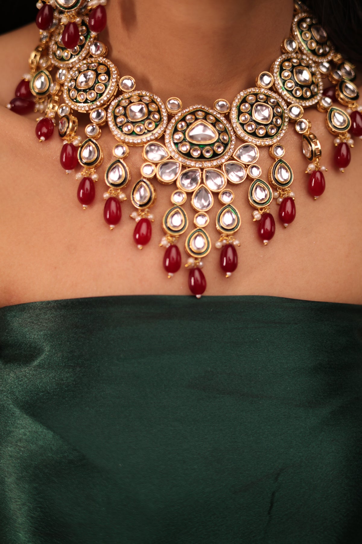 Classic Maroon and Green Kundan set