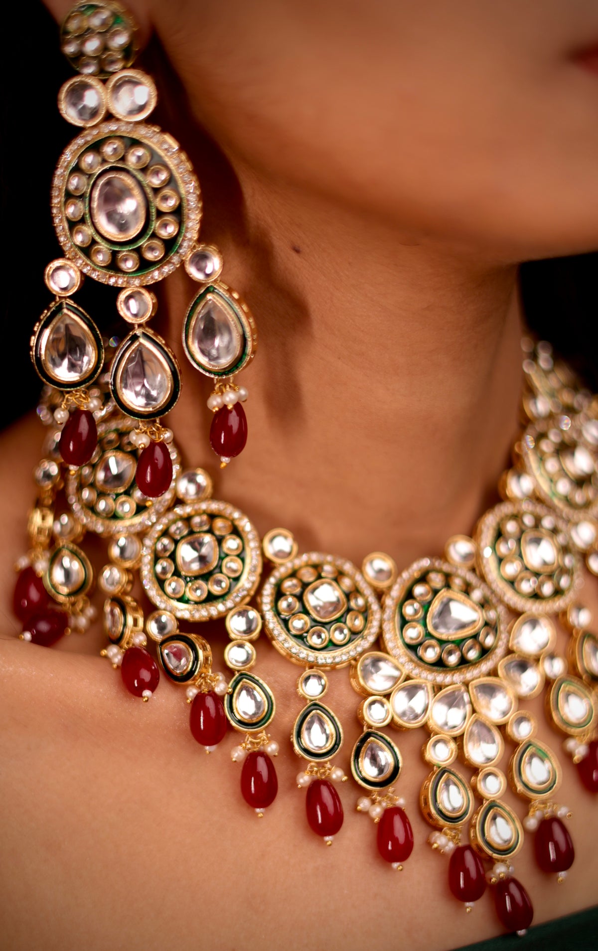 Classic Maroon and Green Kundan set