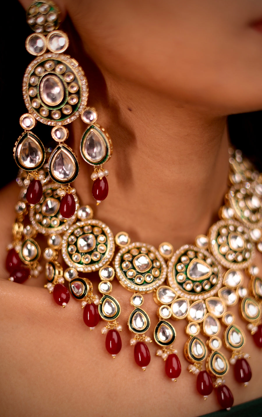 Classic Maroon and Green Kundan set