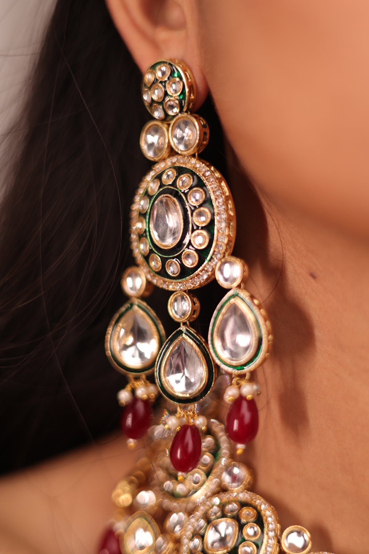 Classic Maroon and Green Kundan set