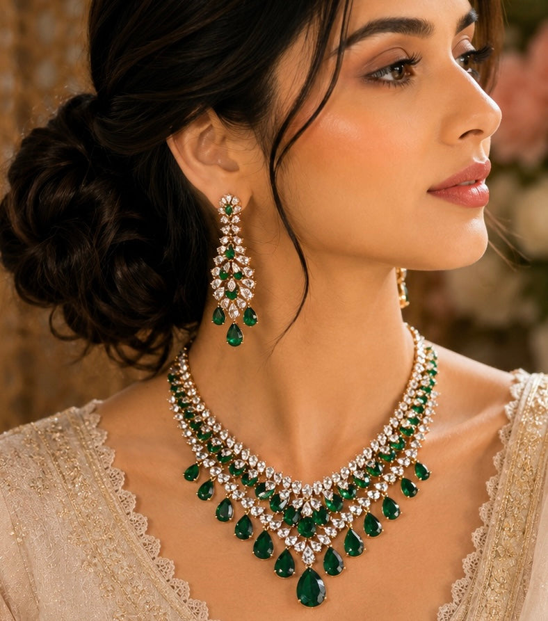 Green victorian Stones Necklace Set
