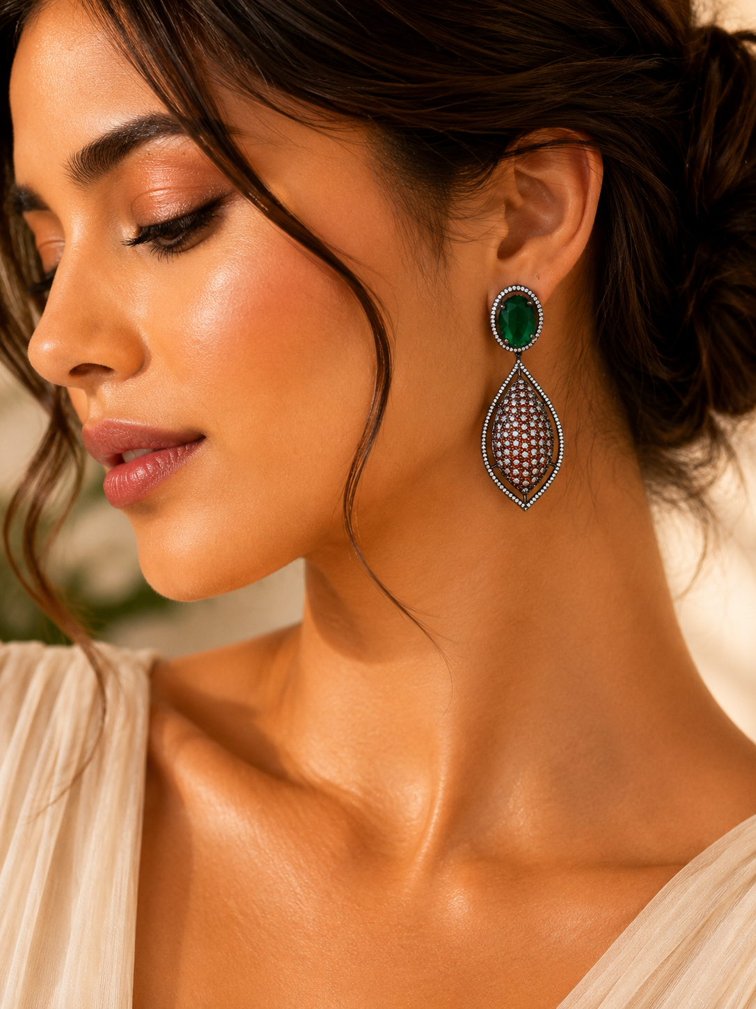 Minimal Semi-Precious Stones AD Earrings