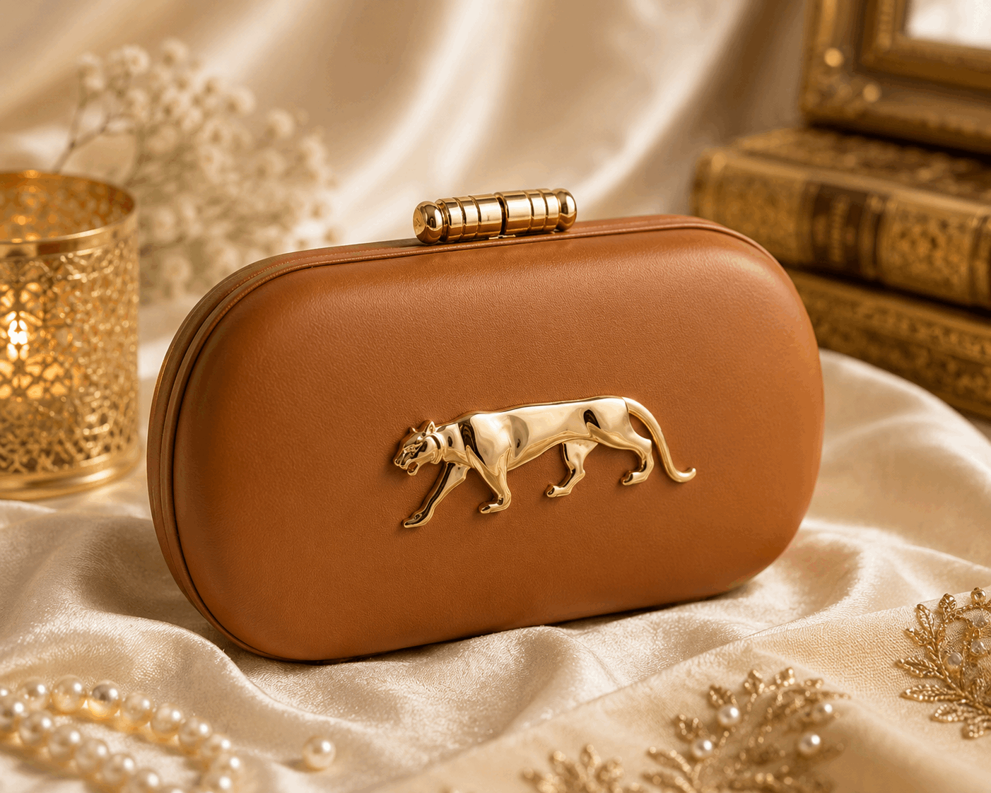 Sabya Tan & Gold leather finish  Luxury clutches