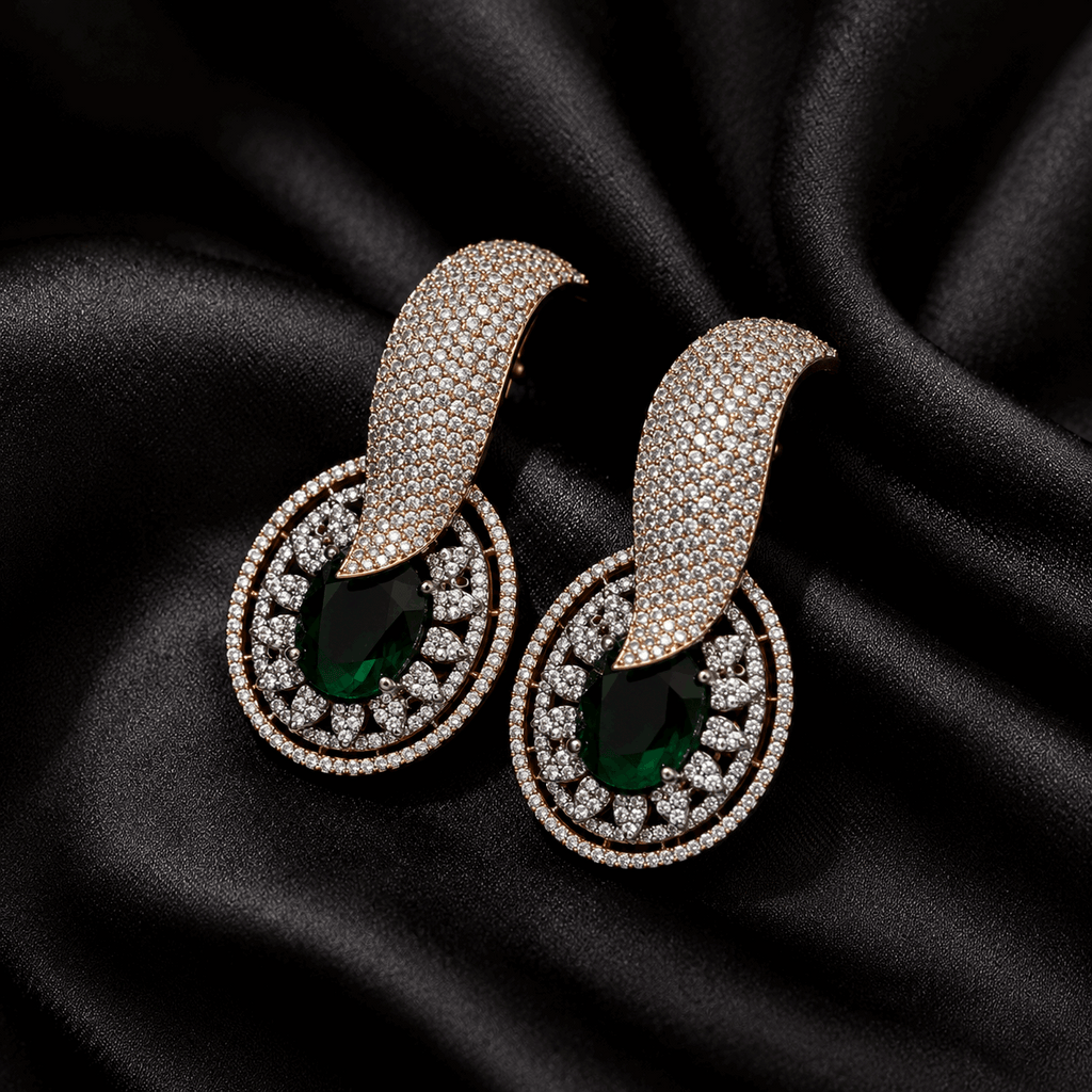 Emerald green AD earrings