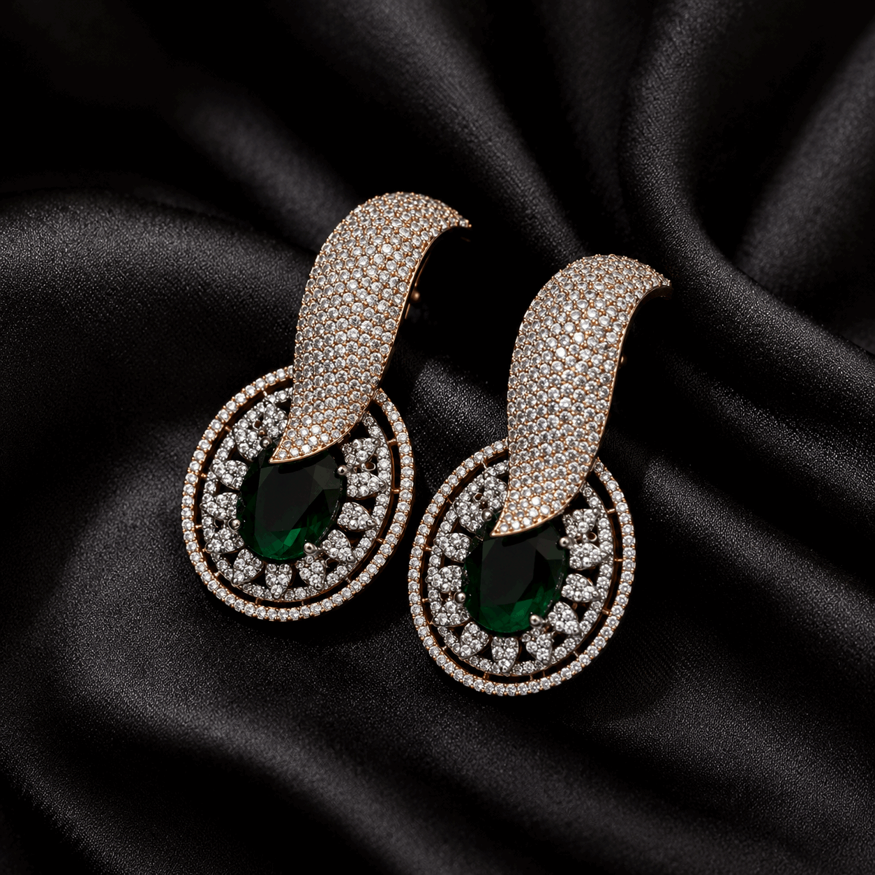 Emerald green AD earrings