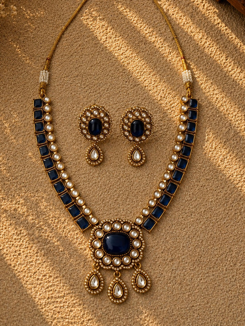 Beautiful Blue Stone work long necklace set