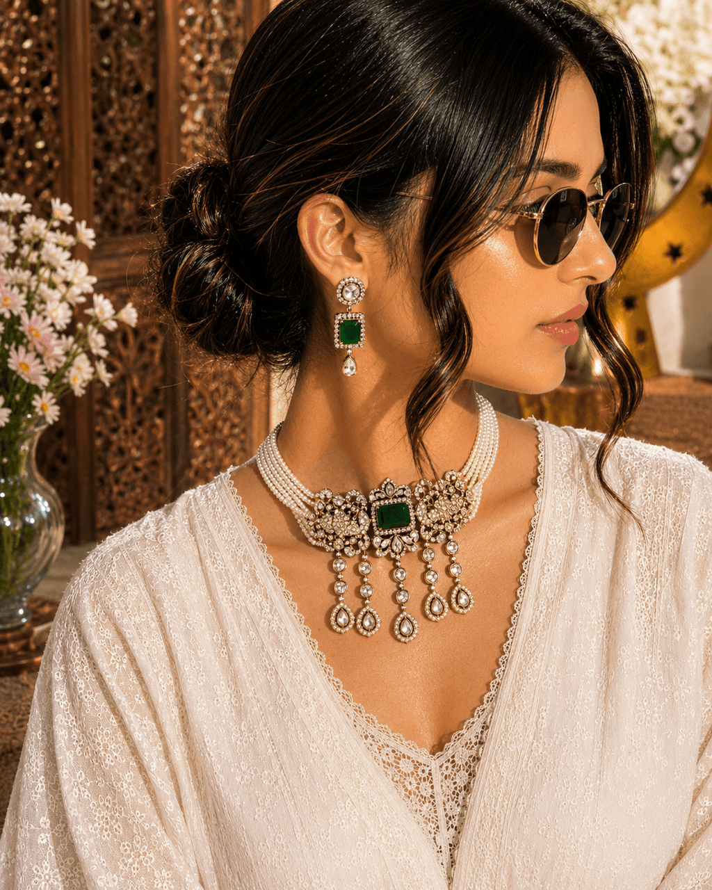 Elegant green stone choker Necklace Set