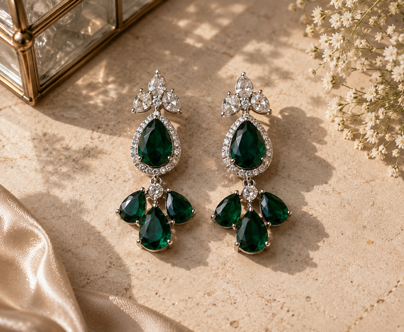Beautiful Multi Green stones piece earrings