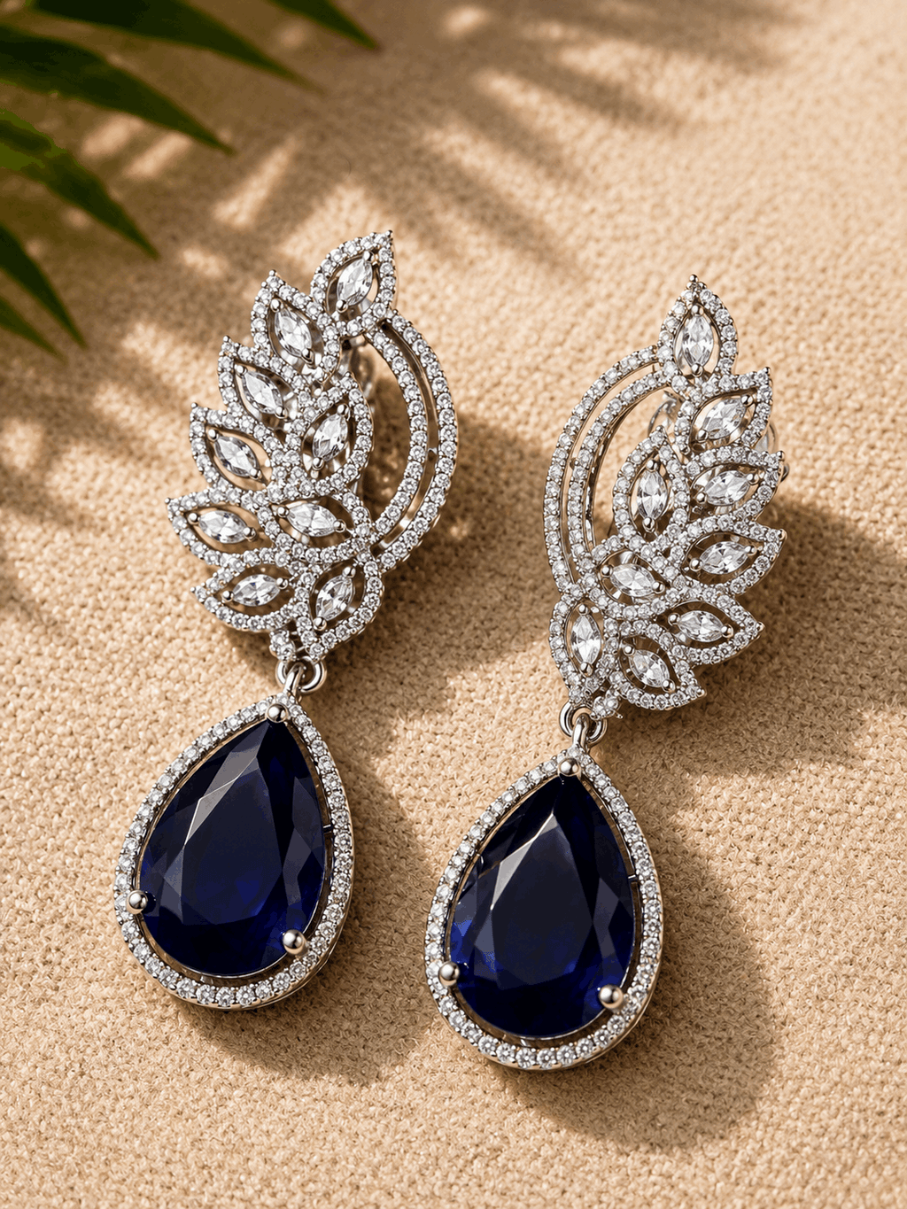 Minimal American Diamonds & Blue Stones Earrings