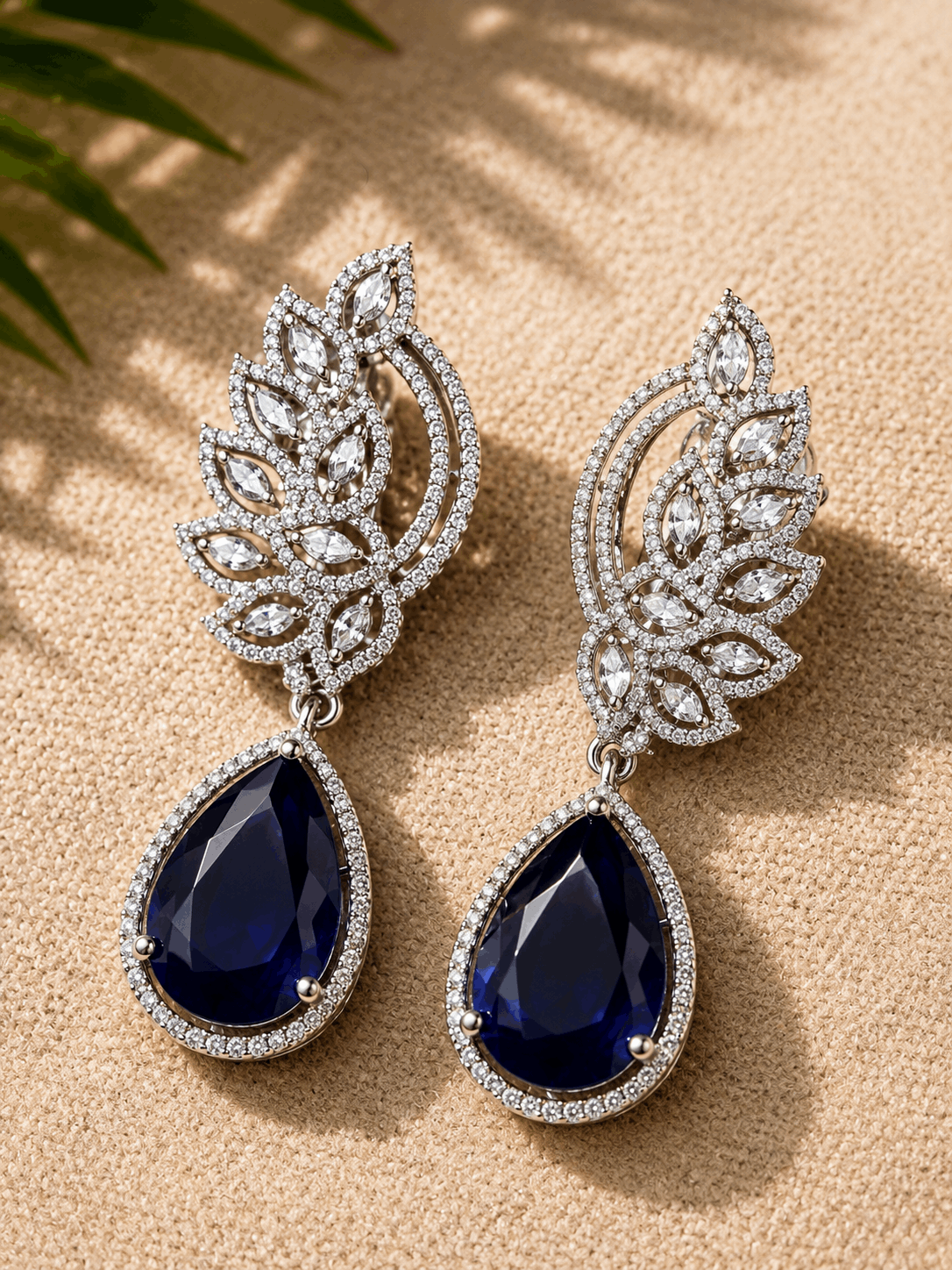 Minimal American Diamonds & Blue Stones Earrings